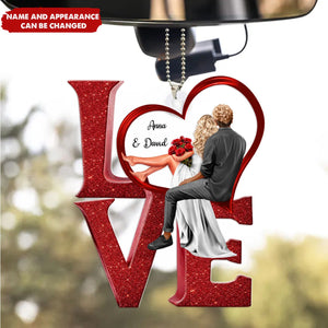 LOVE Couple Heart Car Hanger Ornament, Personalized Couple Decoration Keepsake For Valentine's Day, Special Gift For Her, For Him
