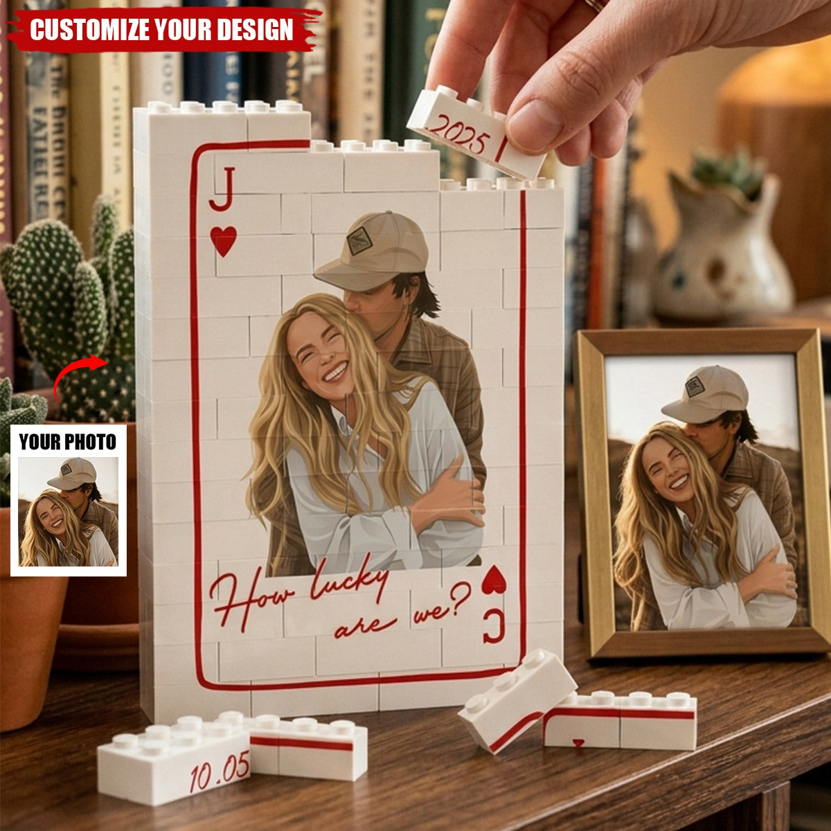King And Queen Custom Couples Photo How Luck We Are - Personalized Photo Rectangle Building Brick
