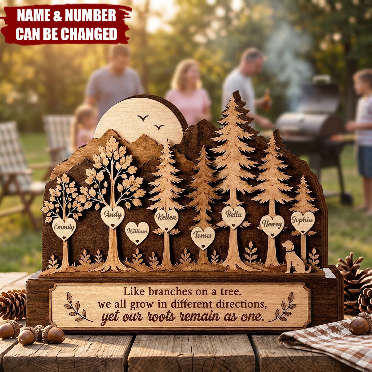 Our Roots Remain As One - Personalized Family Tree 4-layered Wooden Block