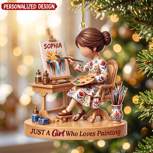 Personalized Just A Girl Who Loves Painting Acrylic Ornament, Custom Girl Artist Christmas Ornament