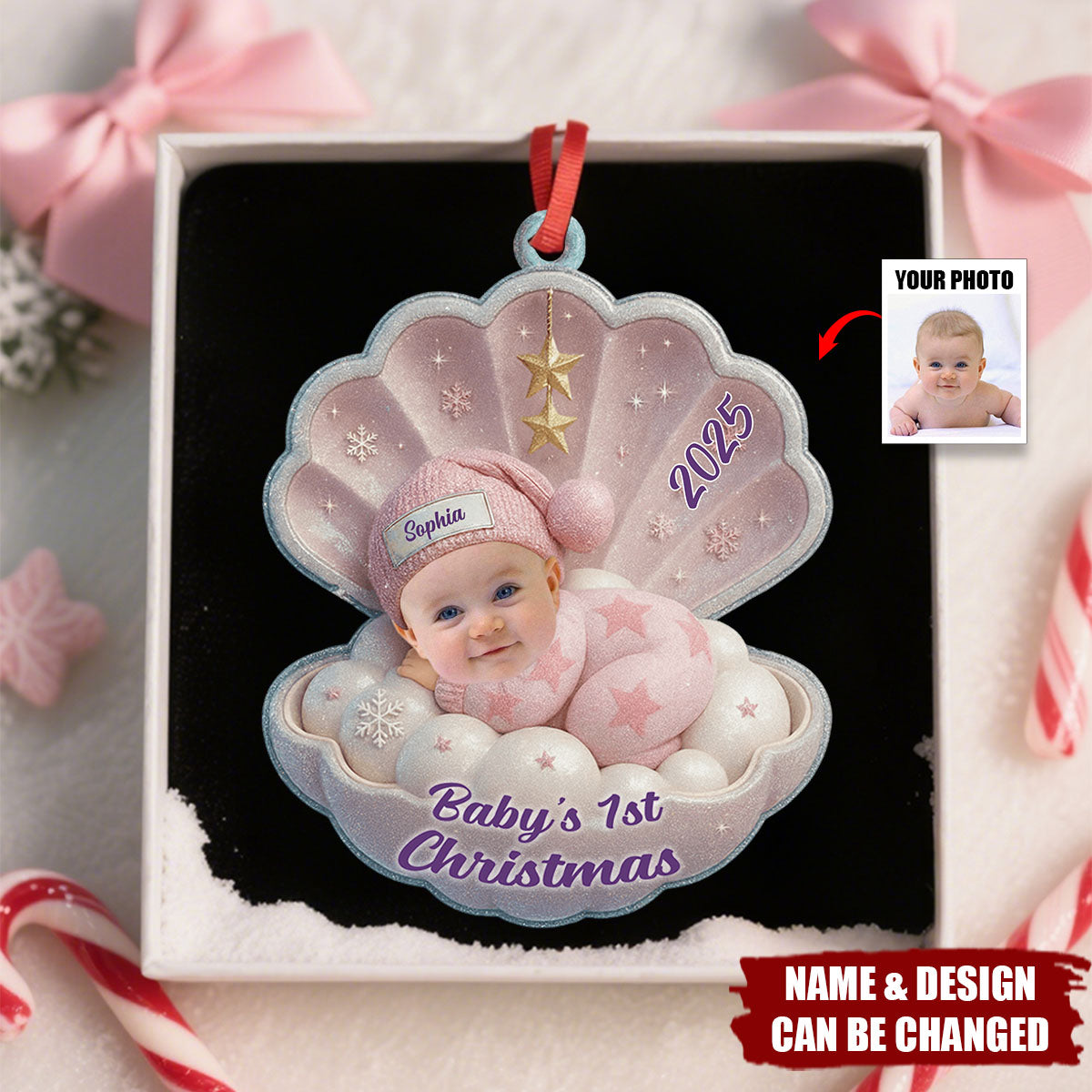 Baby's First Christmas Ornament, Personalized Newborn Christmas Acrylic Ornament