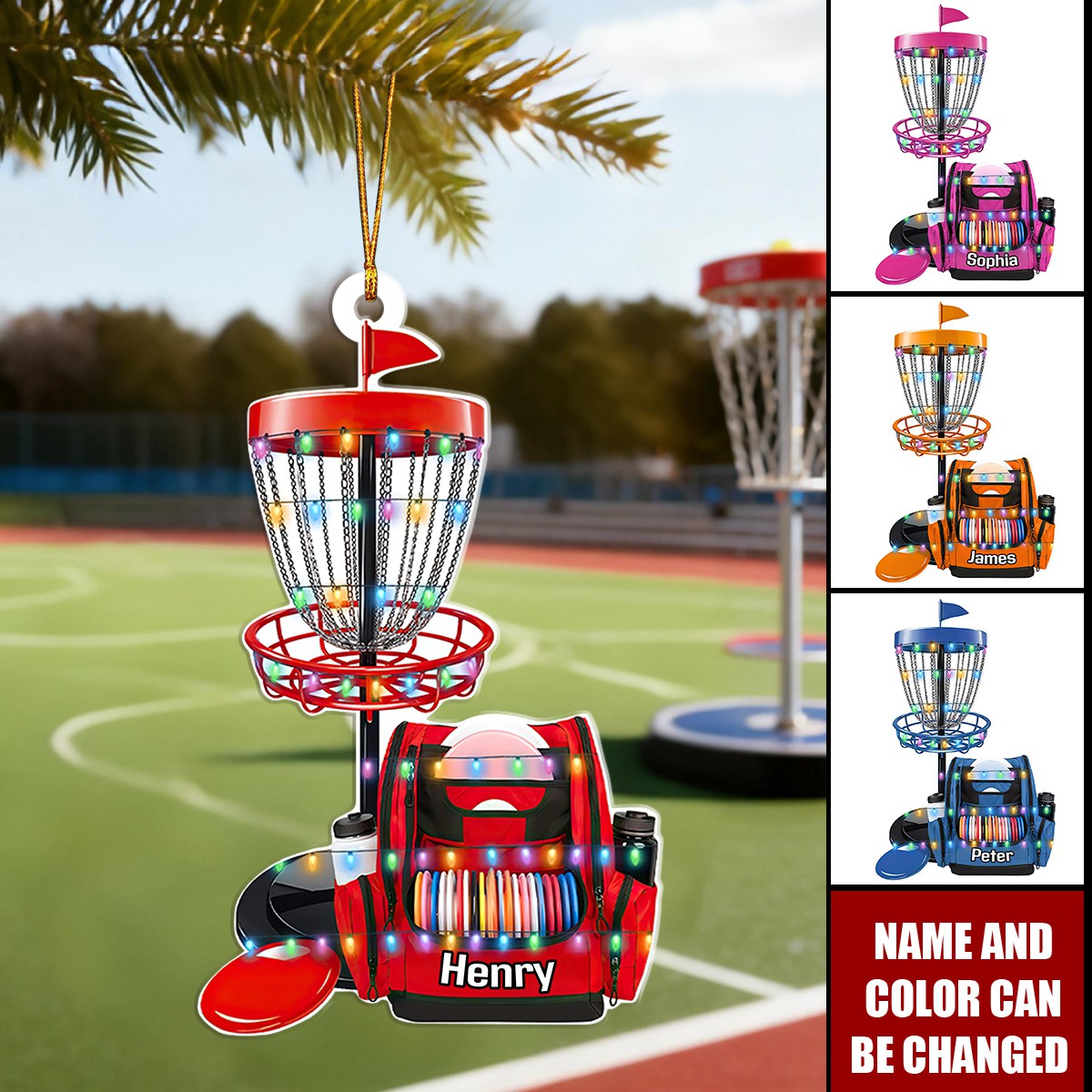 Personalized Disc Golf Christmas Lights Ornament, Gift For Disc Golf Lover