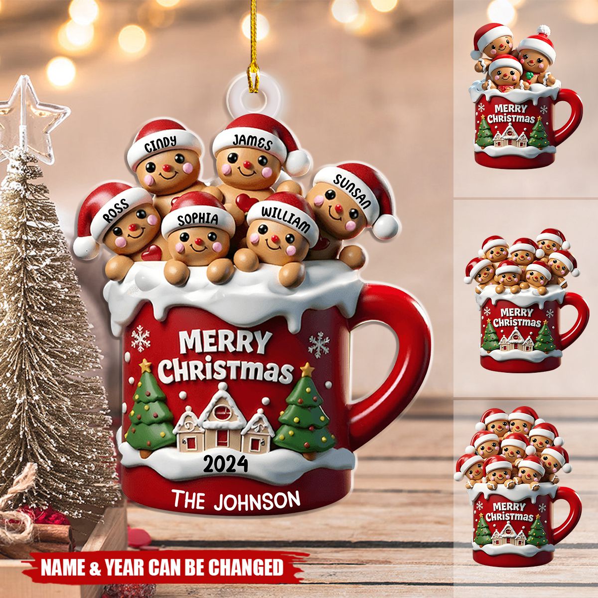 Gingerbread Family In Hot Cocoa Christmas Personalized Acrylic Ornament