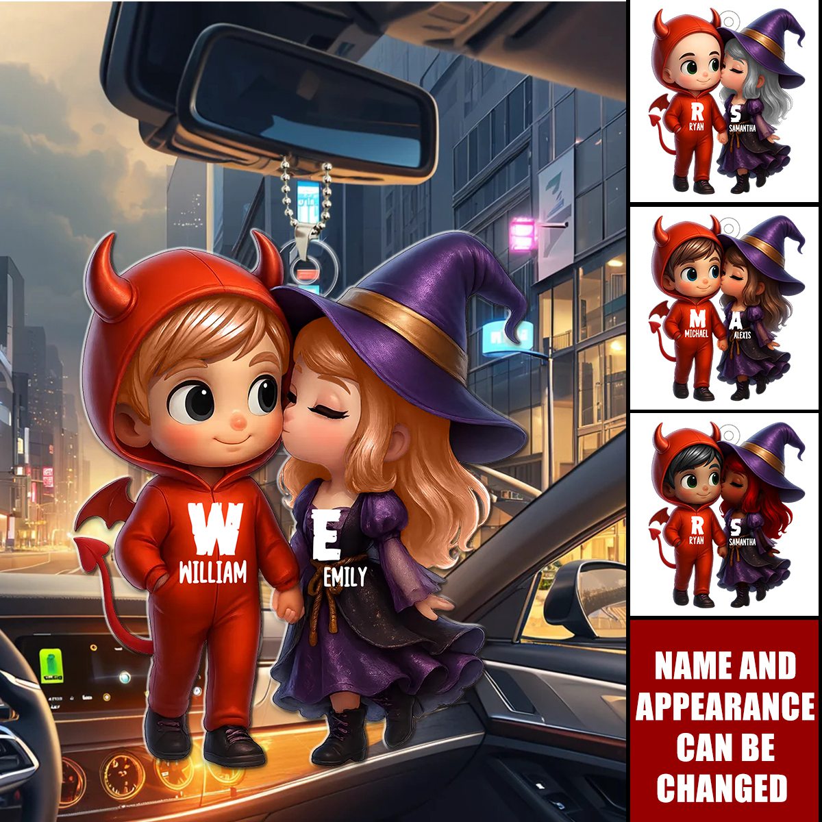Cute Cartoon Halloween Couple - Personalized Acrylic Ornament, Car Hanger