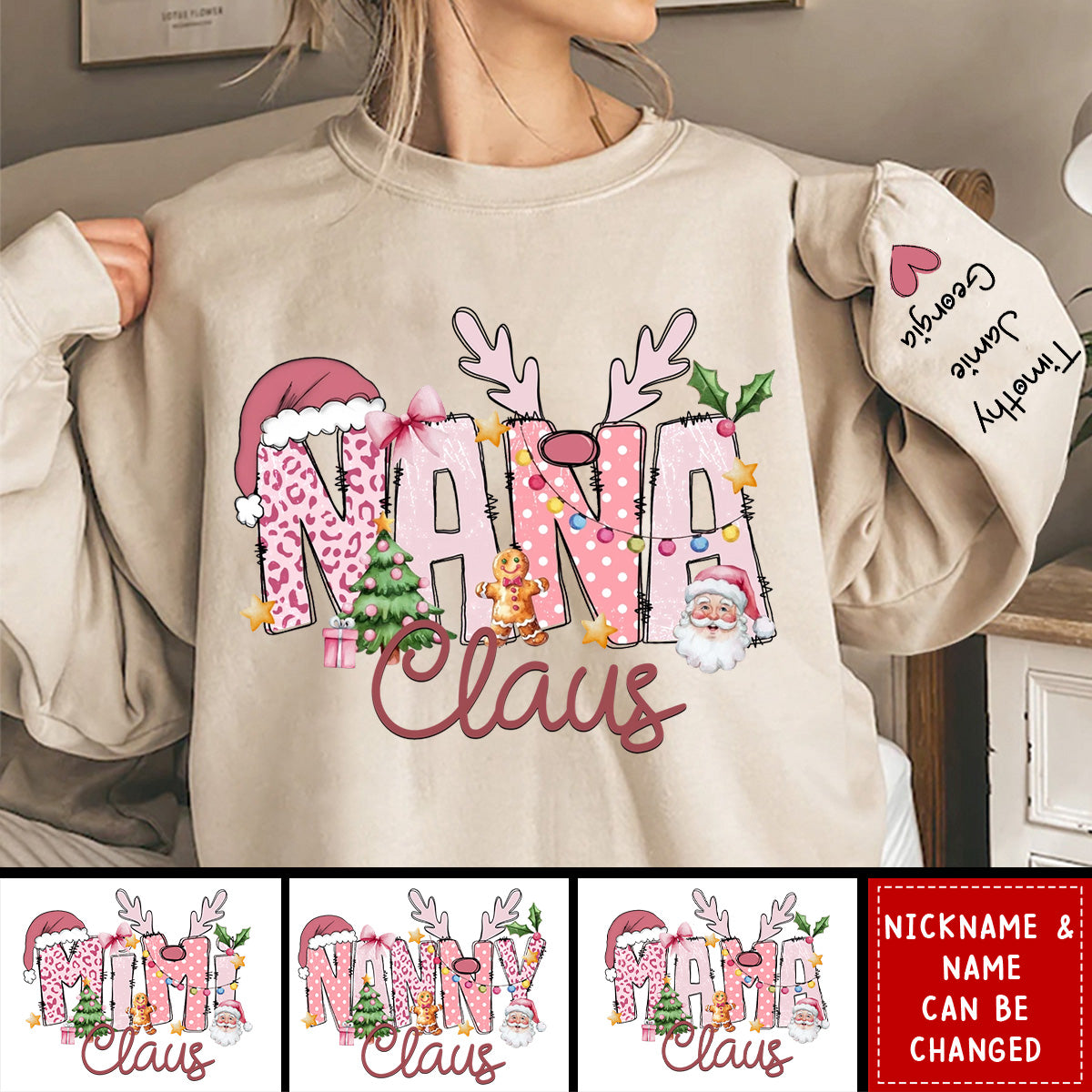 Pink Trend Gigi Claus Personalized Sweatshirt, Christmas Gift for Grandma