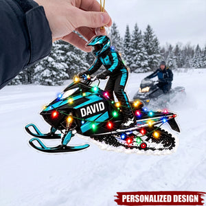 Personalized Snowmobile Rider Christmas Ornament, Custom Name Snowmobile with Lights