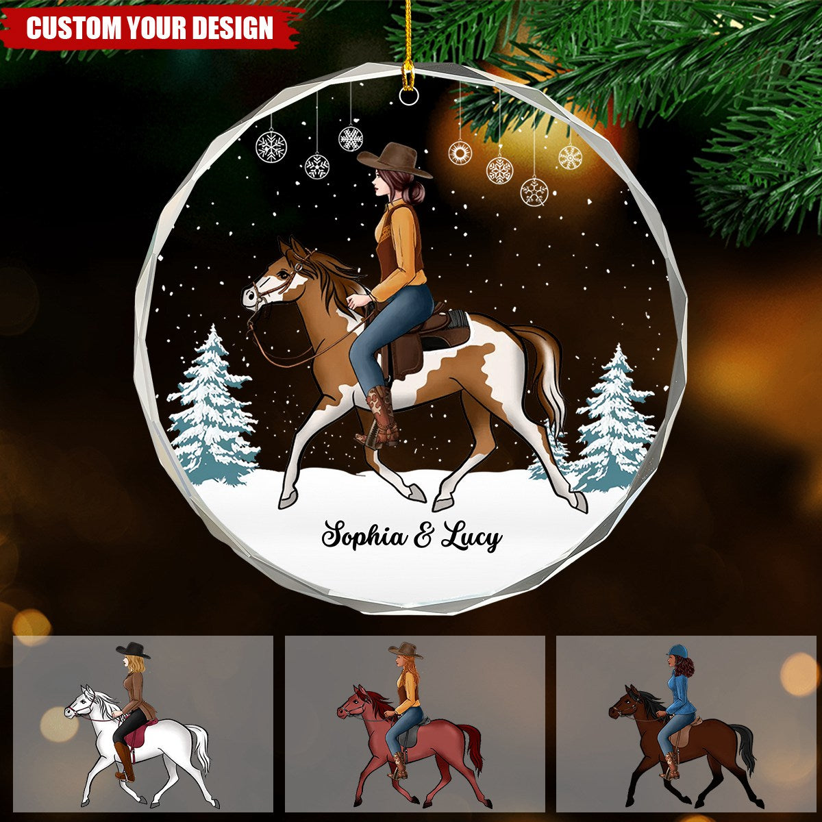 Girl Riding Horse - Personalized Glass Ornament