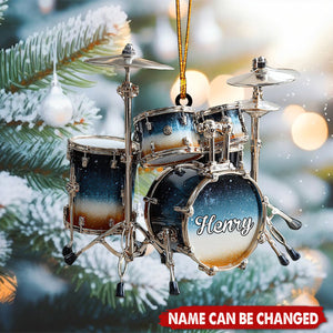 Custom Drummer Christmas Ornament, Personalized Drum Set Gift for Musician or Band Lover