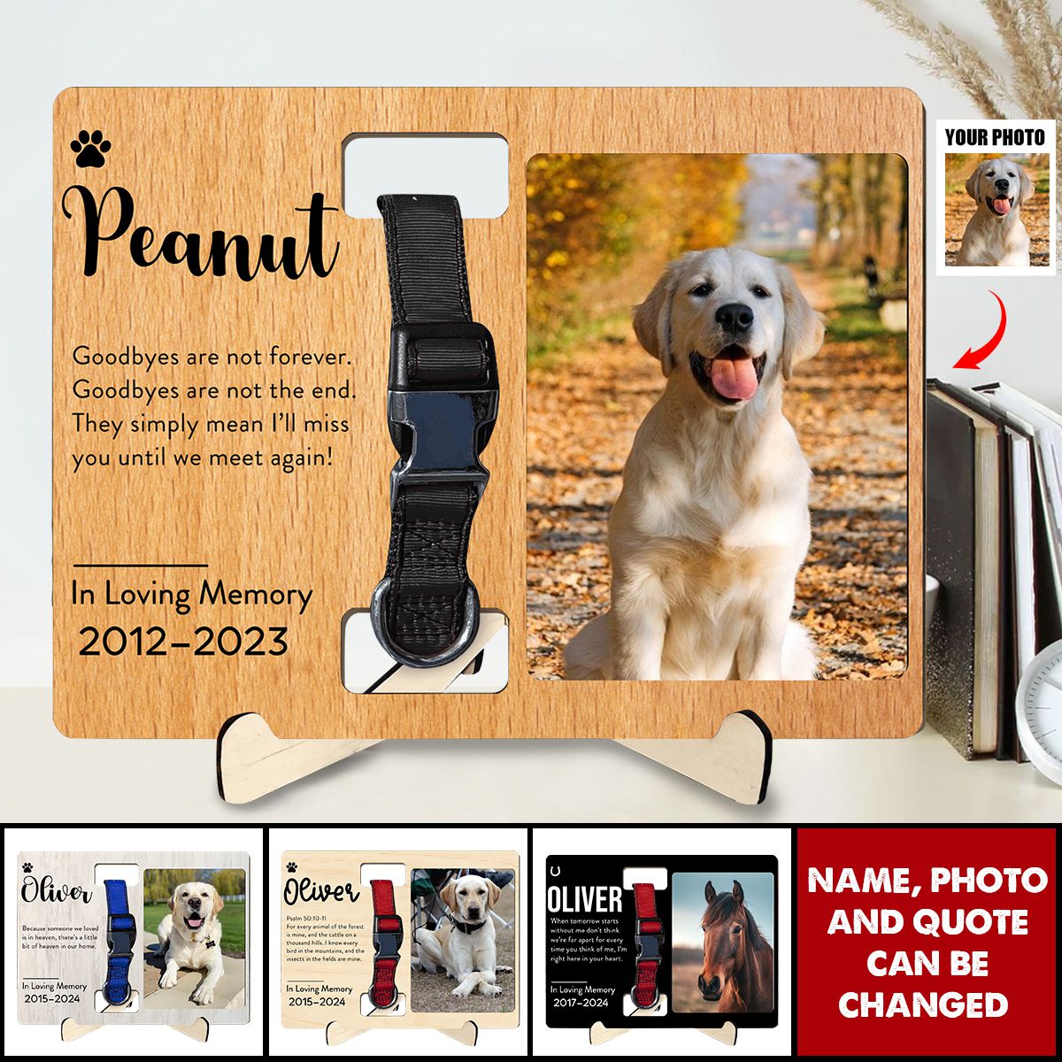 Custom Photo Memorial Gift - In Loving Memory - Personalized Wooden Collar Plaque