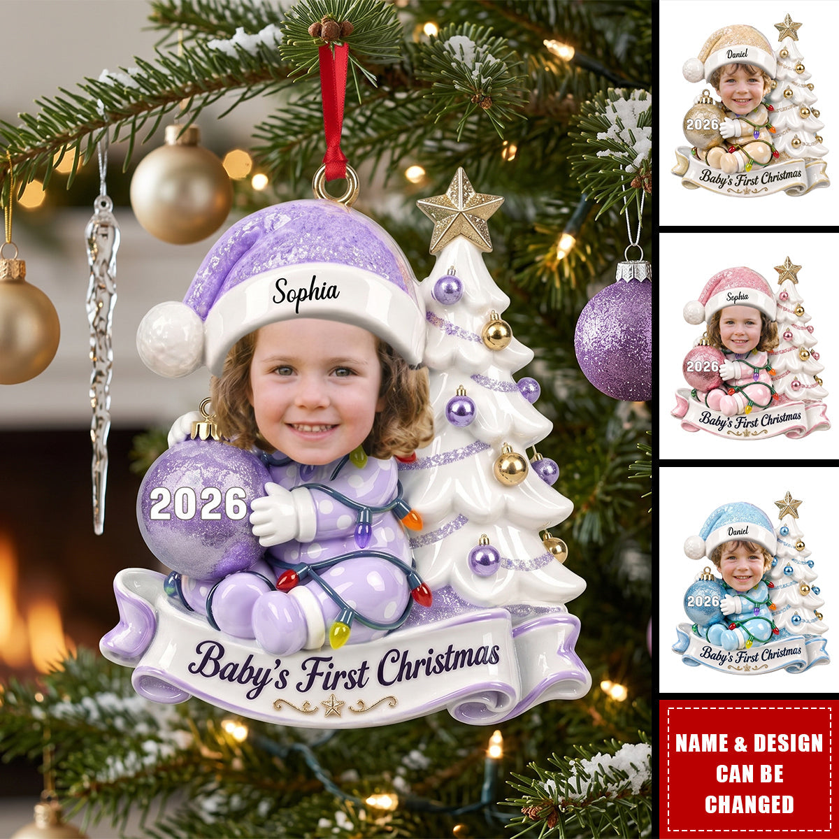Custom Photo First Christmas Acrylic Ornament - Personalized Christmas Baby Shower, Gender Reveal Gifts