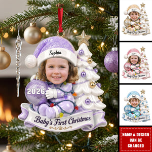 Custom Photo First Christmas Acrylic Ornament - Personalized Christmas Baby Shower, Gender Reveal Gifts