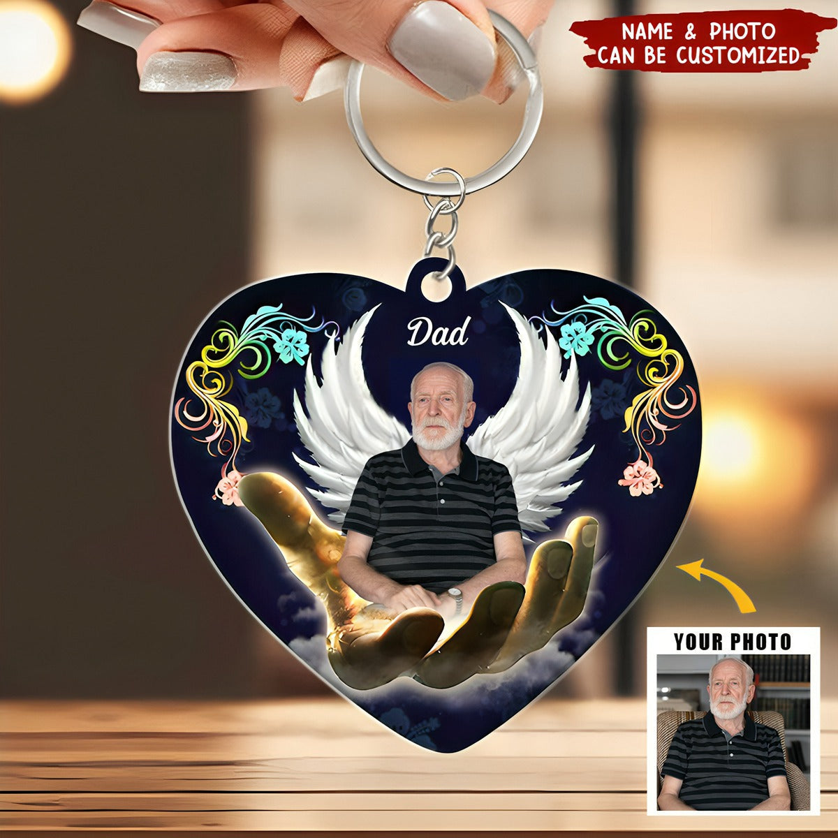 With Wings Cover By Hand Memorial - Personalized Acrylic Keychain