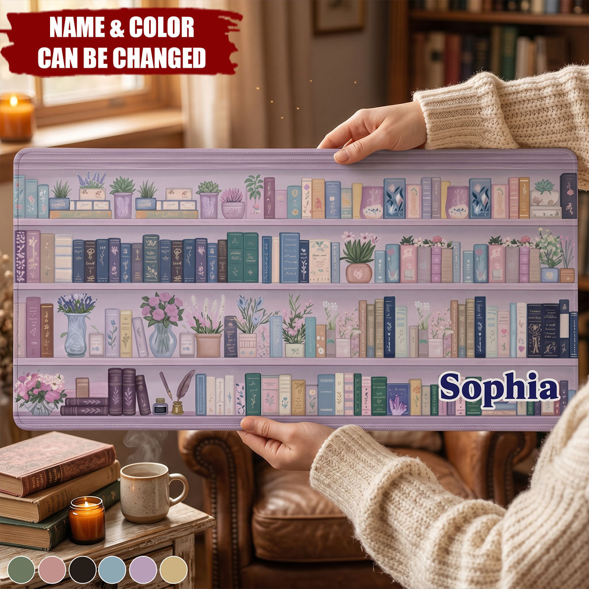 Bookshelf Custom Name Gift For Book Lovers - Personalized Desk Mat