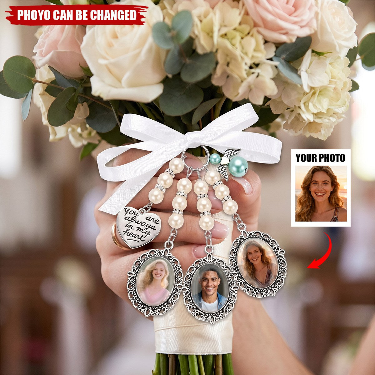 Custom Photo Bouquet Charm - Personalized Memorial Sympathy Gifts For Brides - In Loving Memory