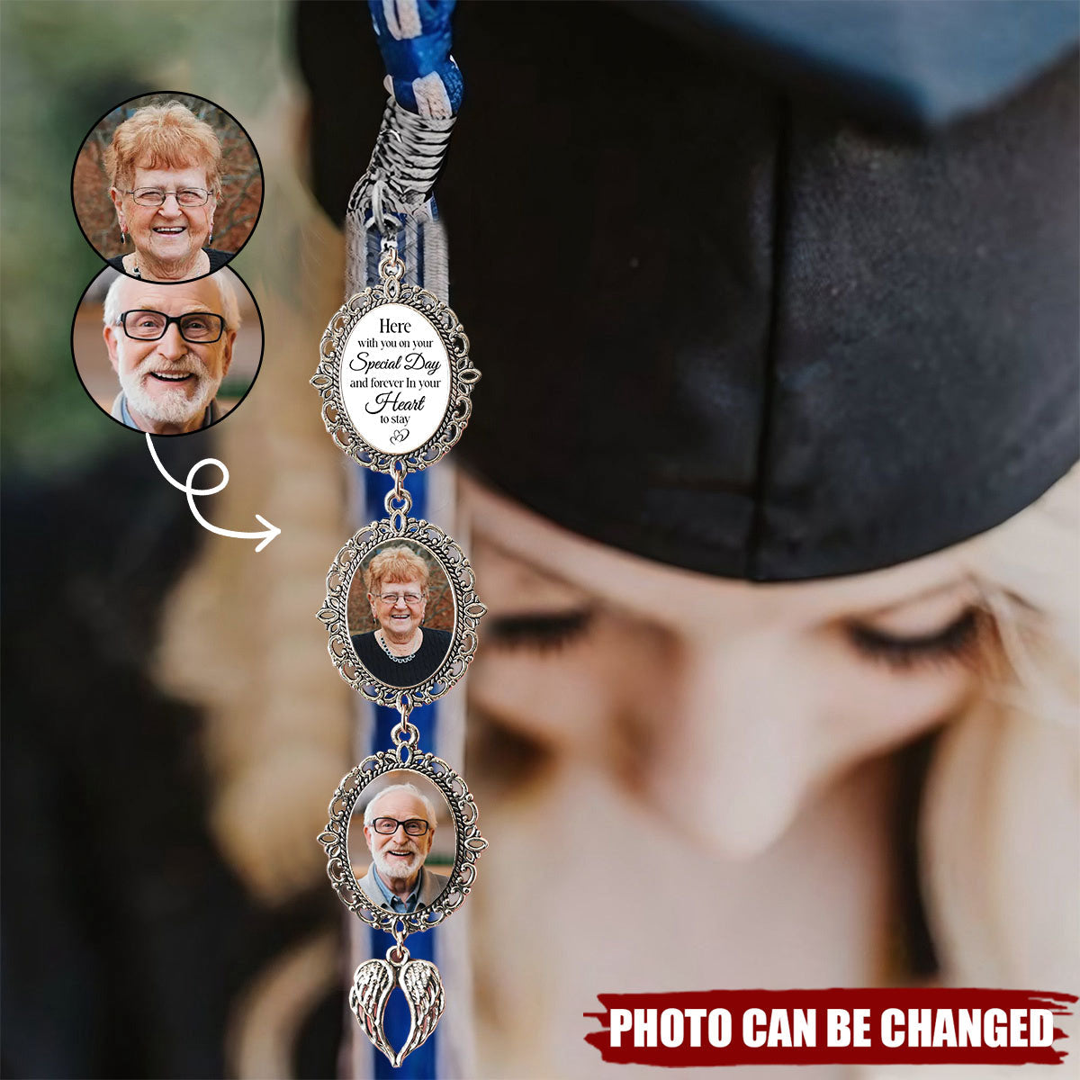 Here With You On Your Special Day And Forever In Your Heart To Stay - Personalized Tassel Photo Charm