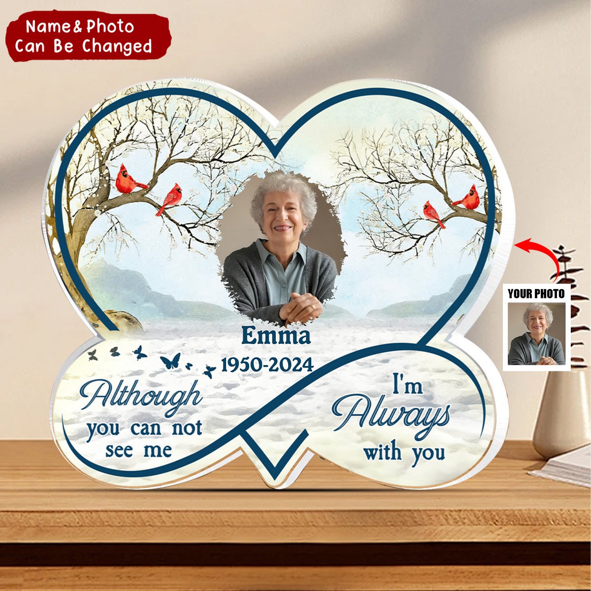 Memorial Family Loss Custom Photo Heart Infinity, I'm Always With You Personalized Acrylic Plaque