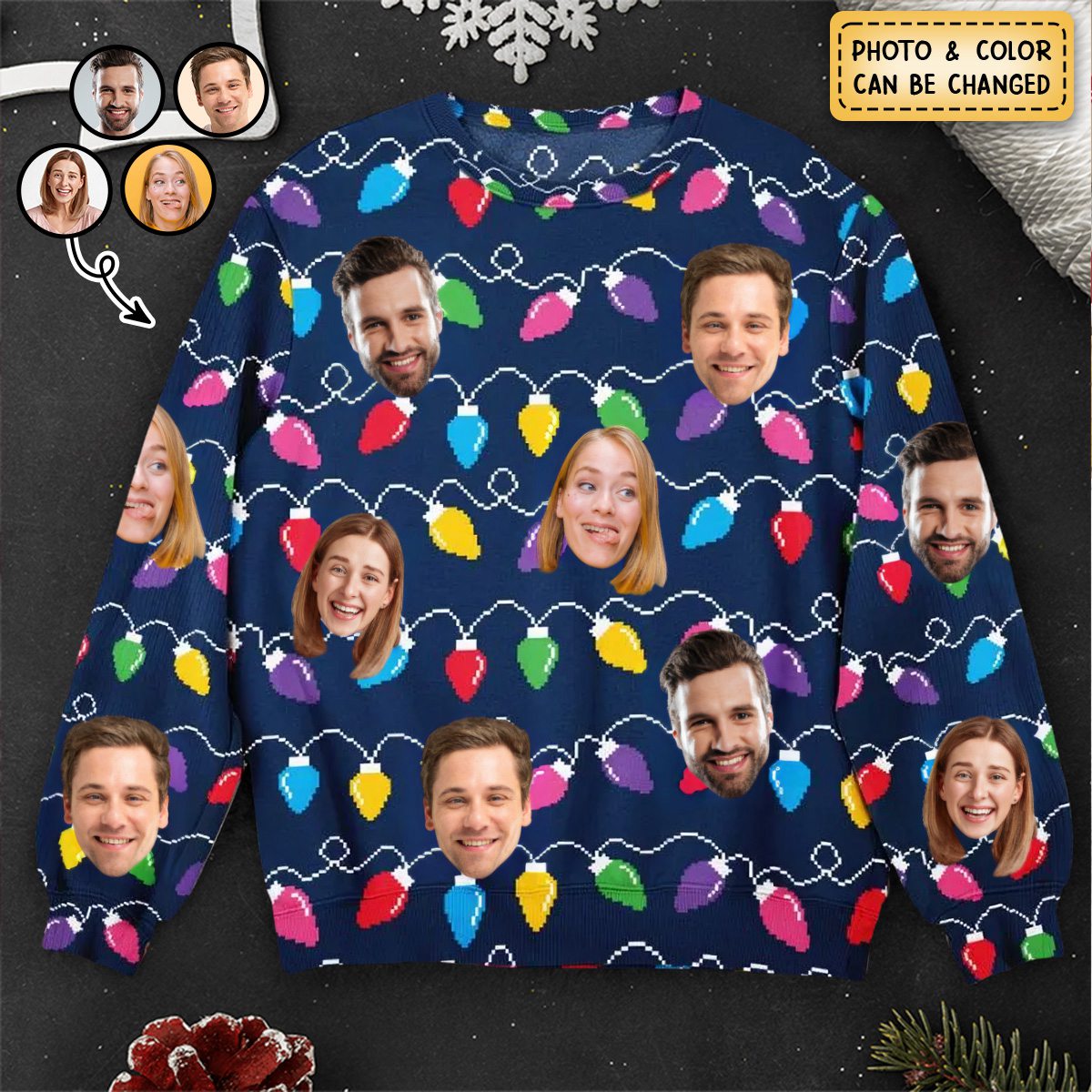 Custom Face Christmas Family Silly Xmas Leds - Personalized Photo Ugly Sweater