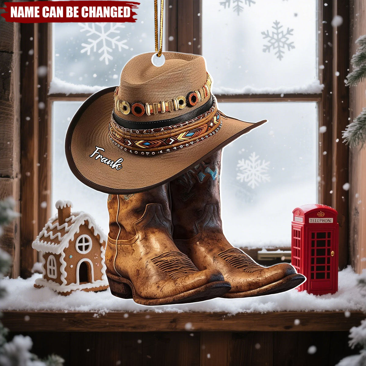 Custom Name Cowboy Boots And Hat Personalized Ornament, Christmas Tree Hanging Decor