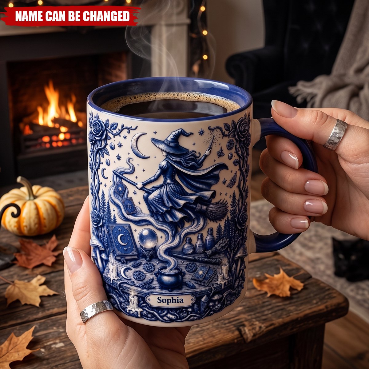Witch Toile De Jouy - Personalized Accent Mug - Halloween Gifts For Her, Witch Lovers