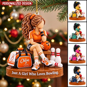 Personalized Bowling Girl Christmas Ornament, Custom Name Bowler Ornament