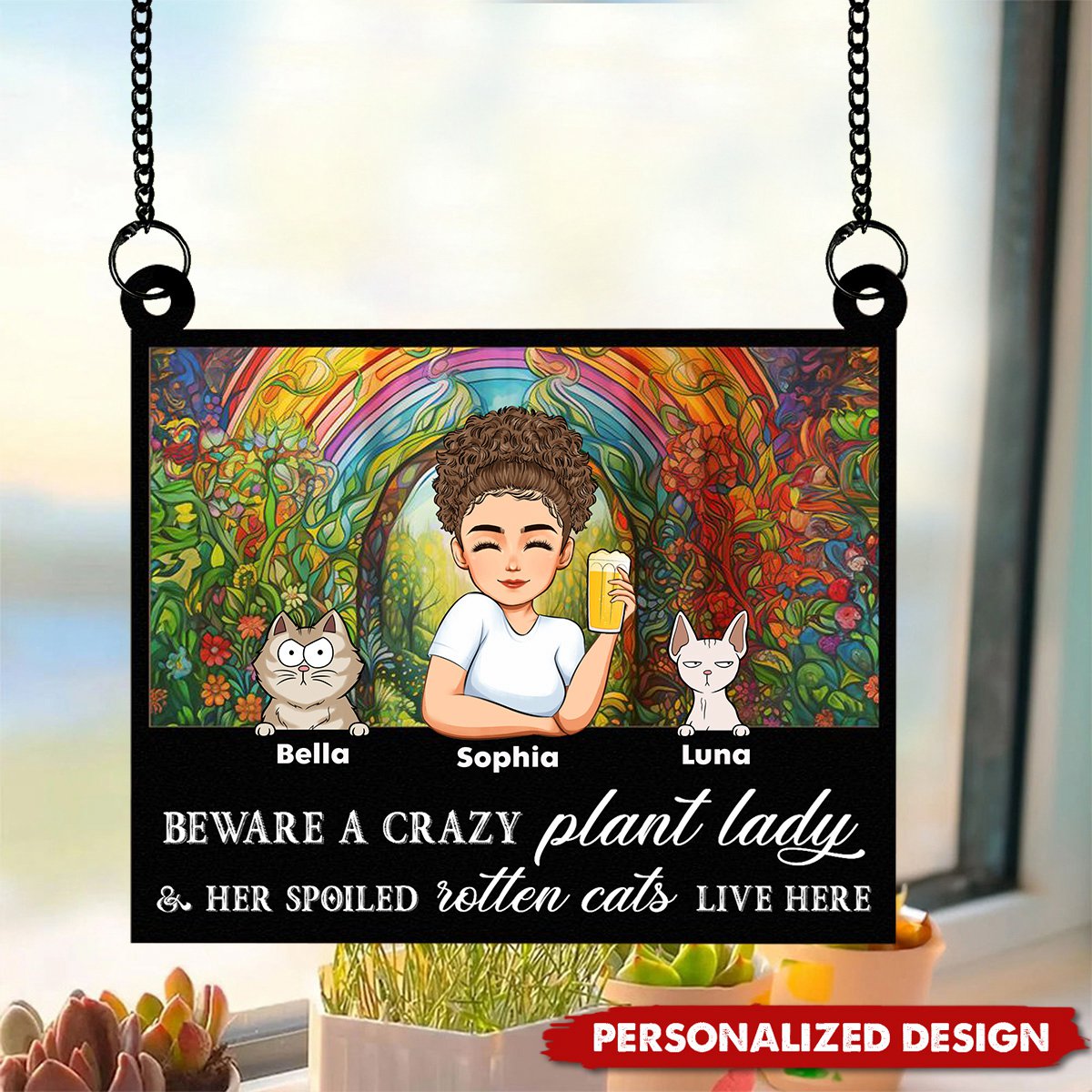 Girl Who Loves Dogs And Gardening - Personalized Window Hanging Suncatcher Ornament