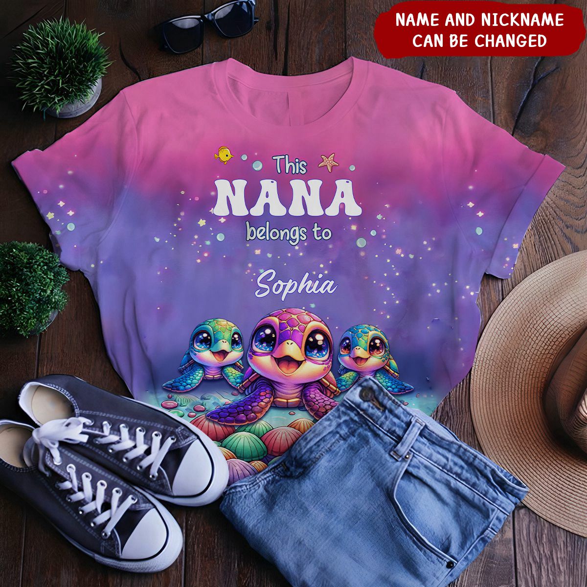 This Grandma belongs to Colorful Turtle Personalized 3D T-shirt