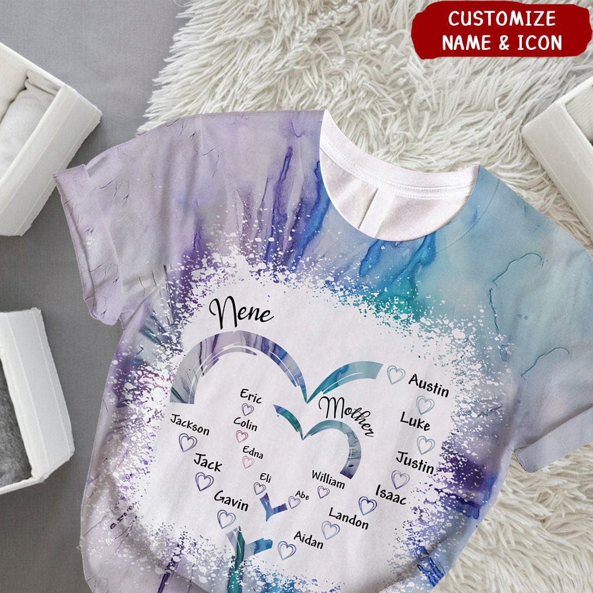 Grandma Heart Mom Heart With Kid Names Personalized 3D T-shirt
