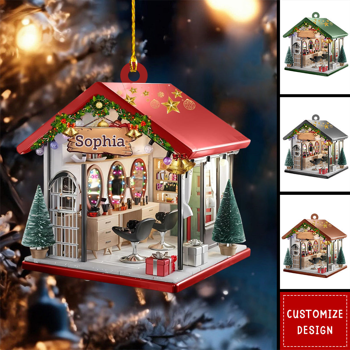 Personalized Barber Shop Custom Name Christmas Ornament