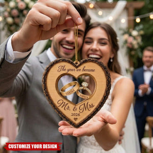 "The Year We Became Mr. & Mrs." Personalized Wooden Ornament - Custom Wedding Gift for Couples