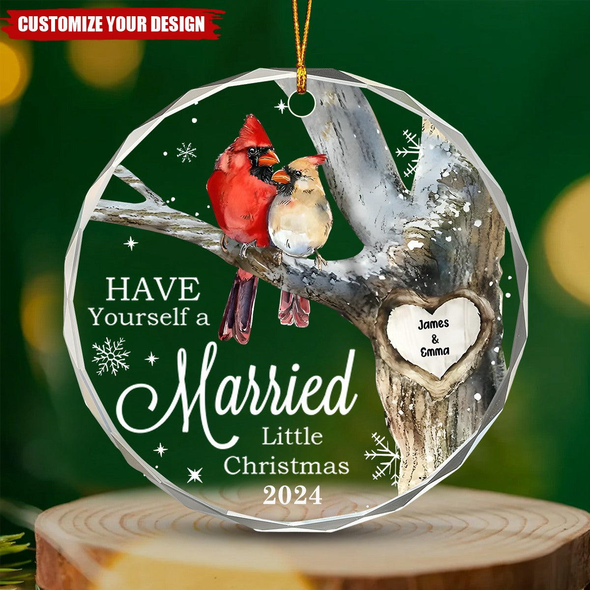 Personalized Gift For Married Couple Circle Glass Ornament