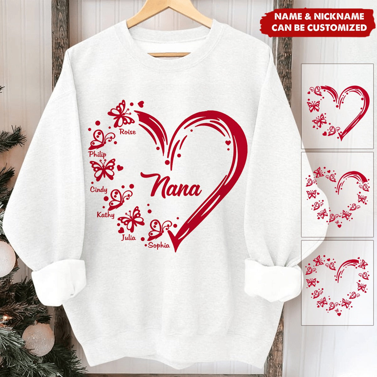 Sweet Valentine Nana Mom Heart Butterfly Kids Personalized Sweatshirt