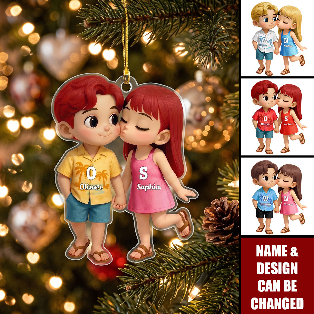 Cute Cartoon Couple Summer Vibe Personalized Acrylic Ornament