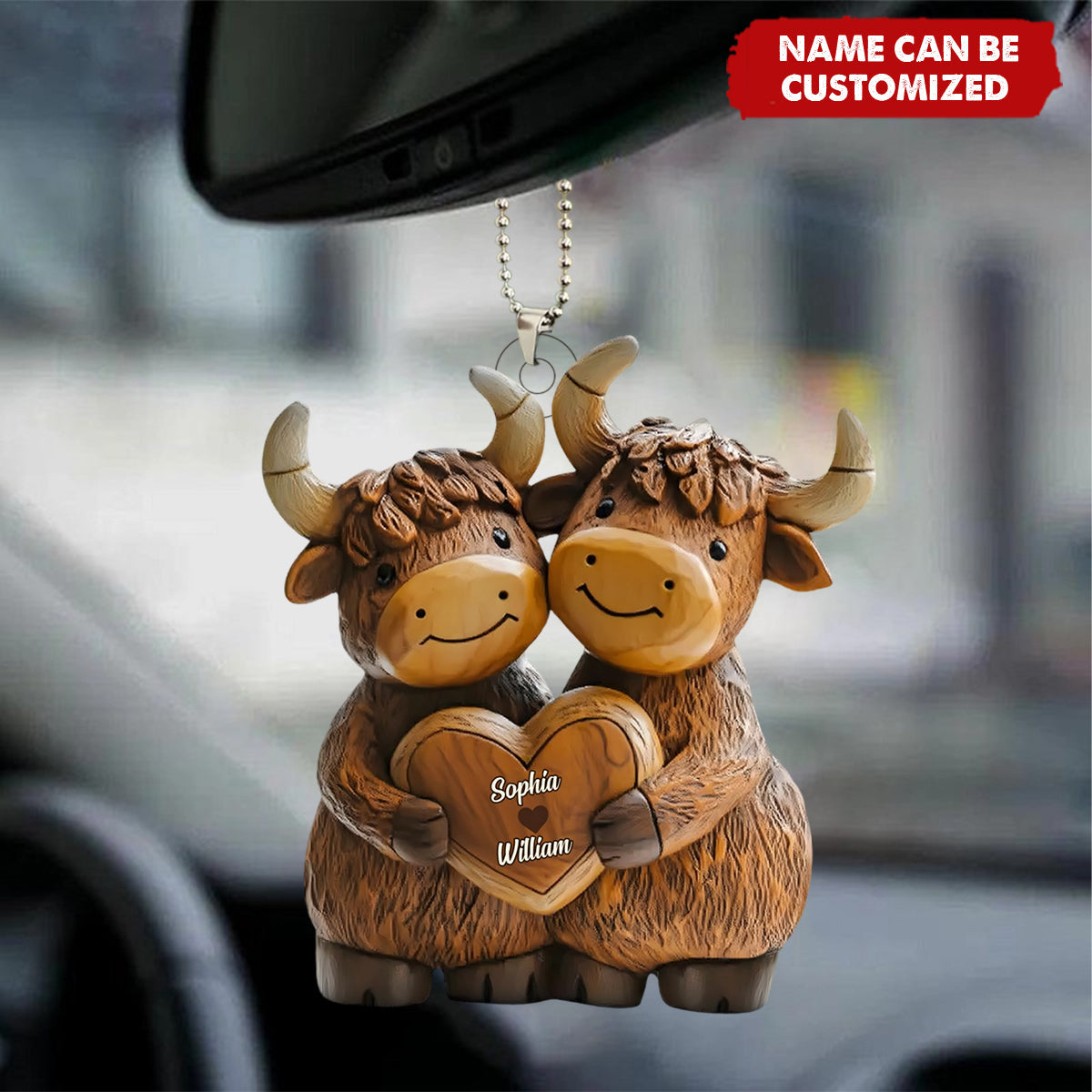 Highland Cow Couple - Personalized Acrylic Car Ornament