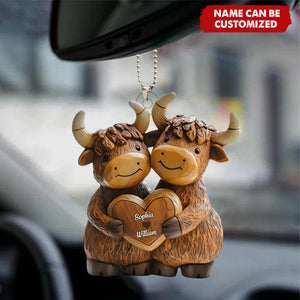 Highland Cow Couple - Personalized Acrylic Car Ornament