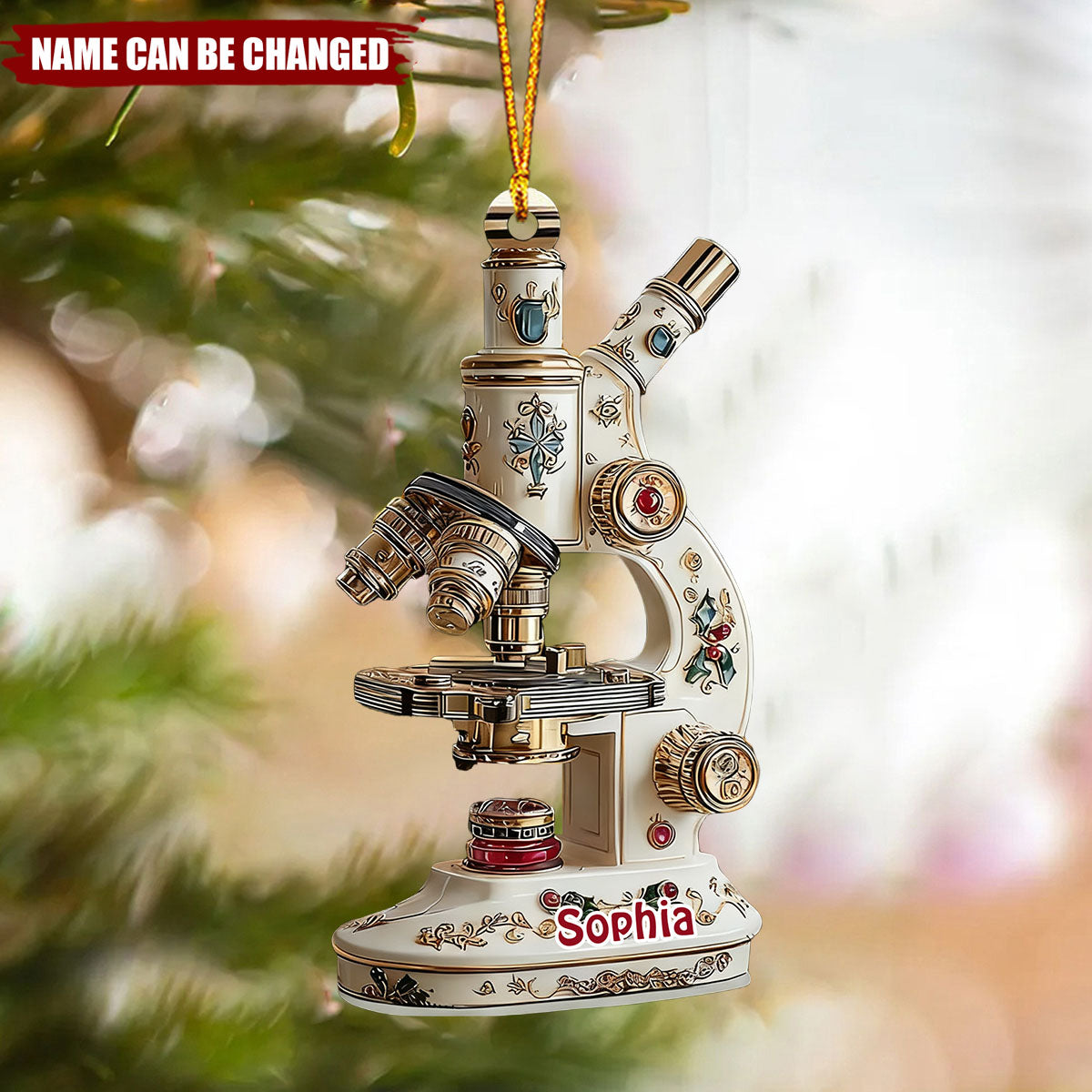 Personalized Microscope Ornament, Custom Science Christmas Ornament, Lab Technician Gift