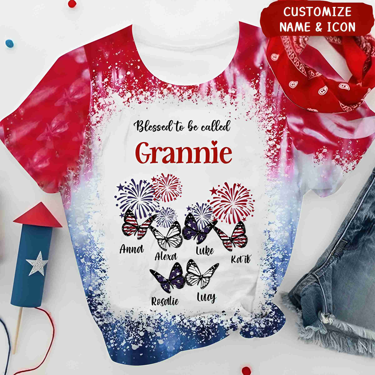 Blessed To Be Called Grandma Butterfly Kid Name Personalized 3D T-shirt