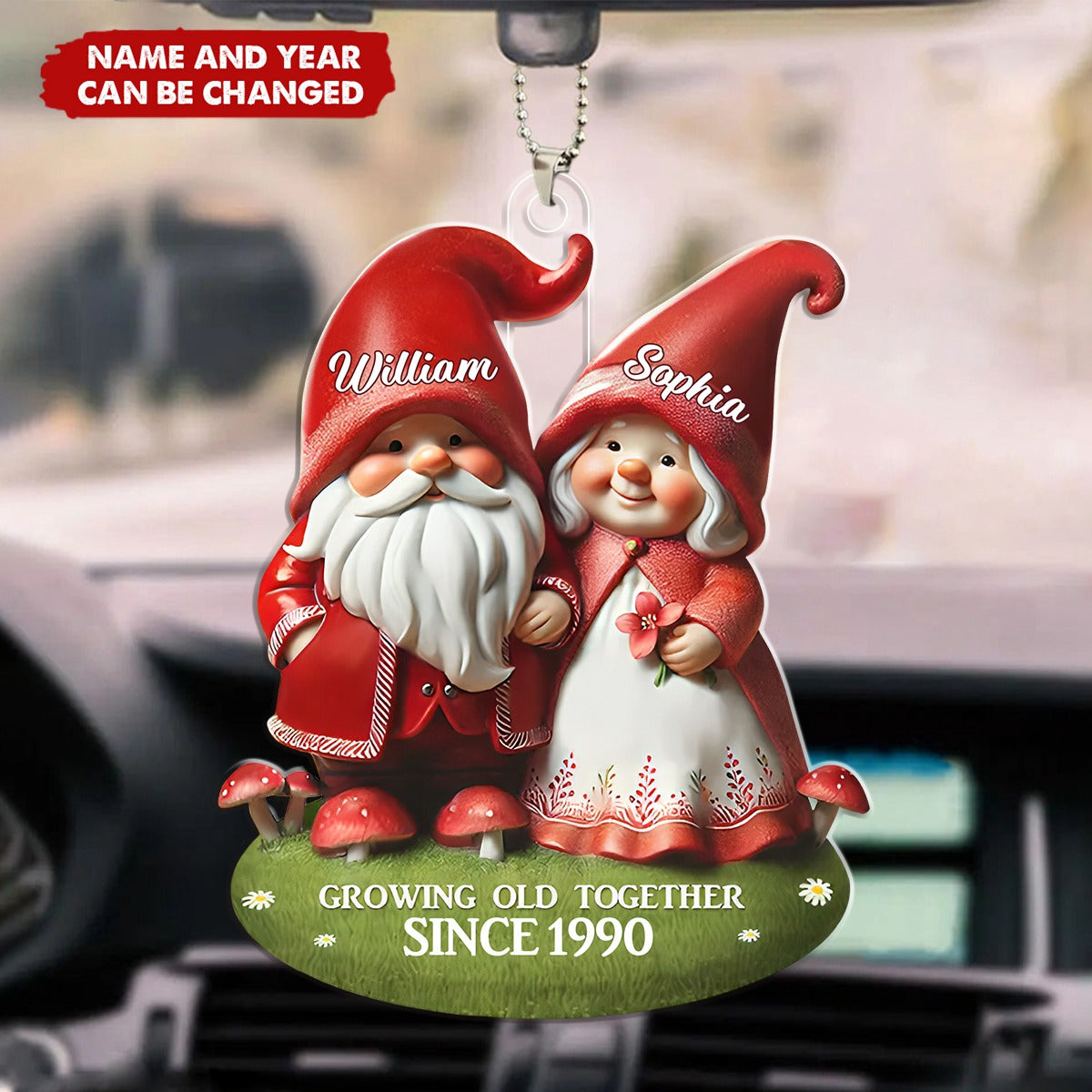 Personalized 3D Effect Dwarf Couple Together, Heartfelt Gift For Couple, For Him, For Her, Husband, Wife Transparent Acrylic Car Ornament