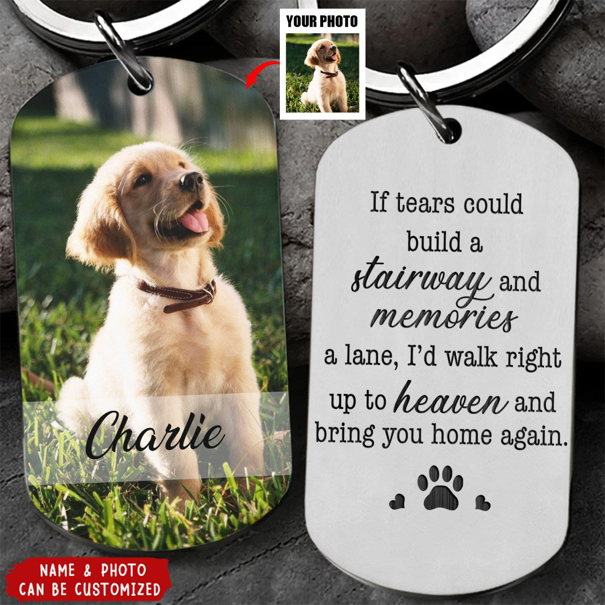 Bring You Home Again Memorial Dog Cat Personalized Photo Stainless Steel Keychain