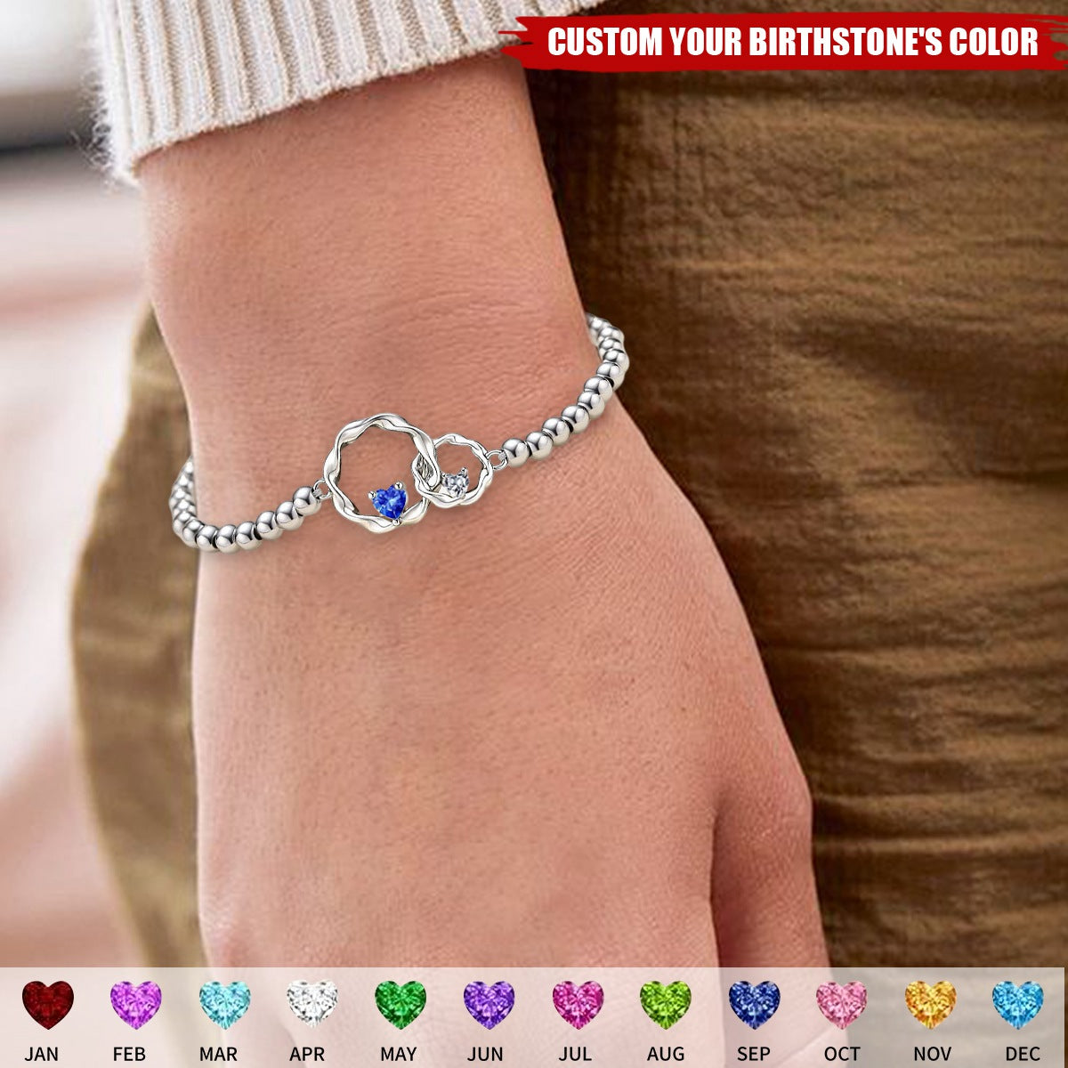 Mothers & Daughters Custom Birthstone Interlocking Beaded Bracelet