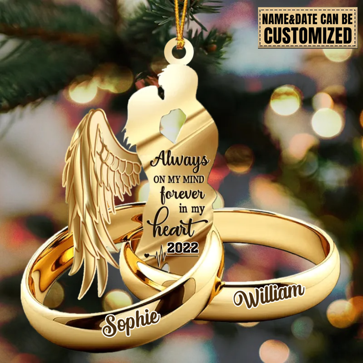 Customized Husband Wife With Wings Wedding Rings Family Loss Memorial Acrylic Ornament