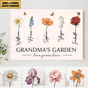 Grandma‘s Garden Love Grows Here Beautiful Birth Month Flower Gift For Grandma Nana Mom Personalized Poster