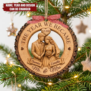 Personalized Couple Wedding Anniversary Ornament, First Christmas Wood Ornament, The Year We Becam Mr Mrs Ornament