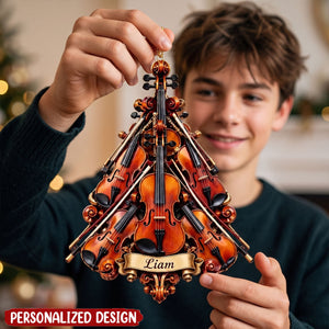 Custom Name Violin Christmas Tree Ornament, Unique Violin Player Holiday Decor