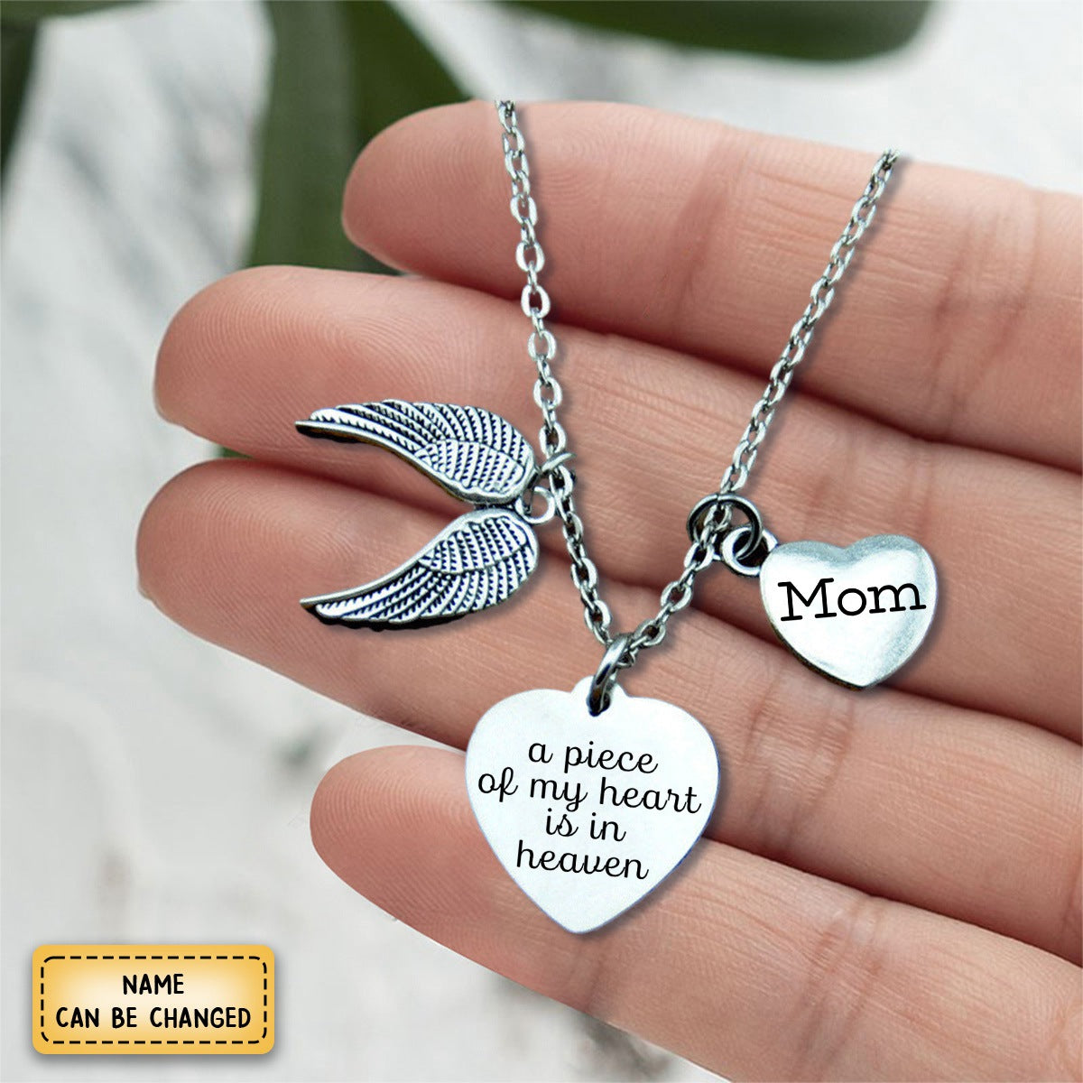 Personalized Angel Wing Necklace, Memorial Necklace,A Piece Of My Heart Is In Heaven Sympathy Gift Loss of Mom/Daughter/ Grandpa /Dad/ Son/ Brother