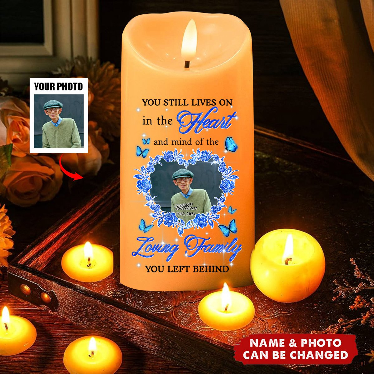 Custom Photo Memories LED Candle - Personalized Flameless LED Candle - Christmas Gift, Sympathy Gift For Family Members