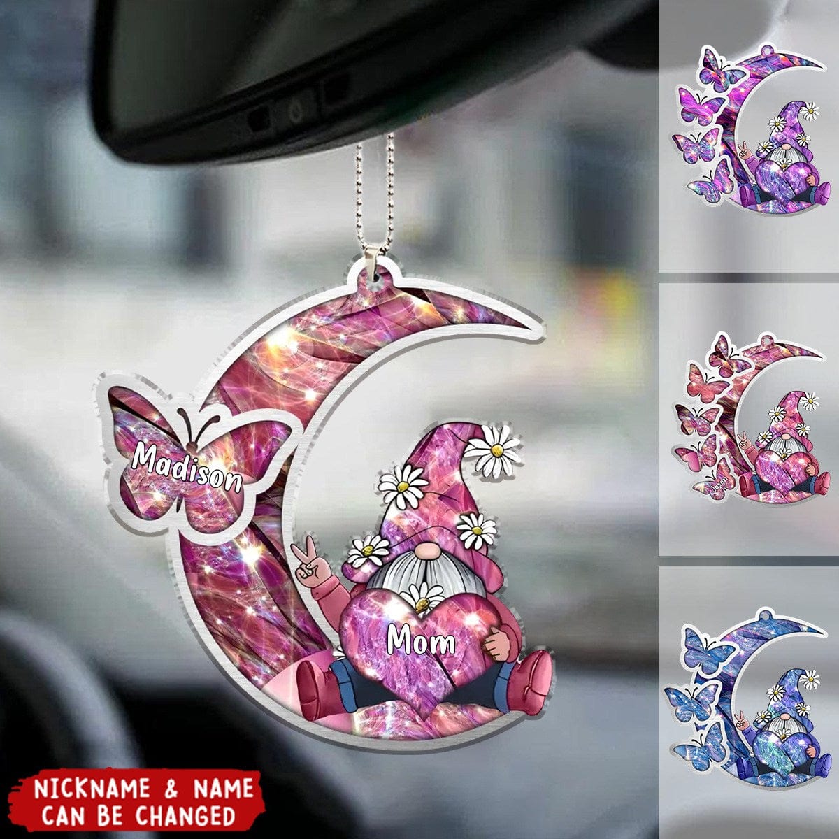 Sparkling Grandma Nana With Sweet Butterfly Kids Personalized Acrylic Car Ornament - Gift For Grandma/ Mother