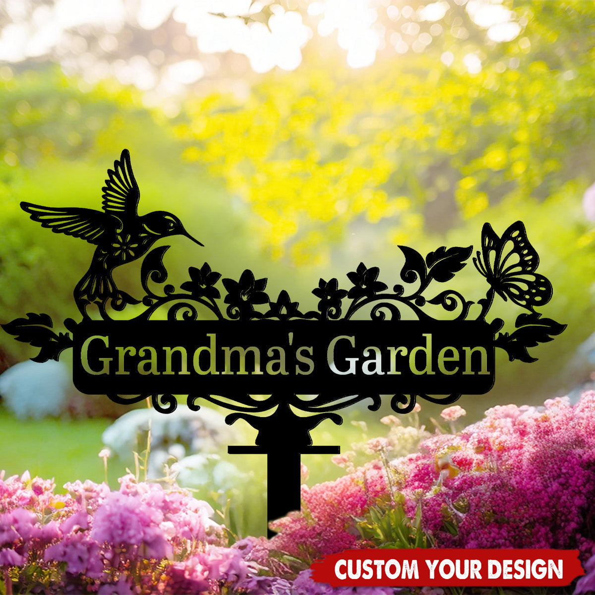 Custom Humming bird Metal Garden Decor, Bird with Flower Garden Sign