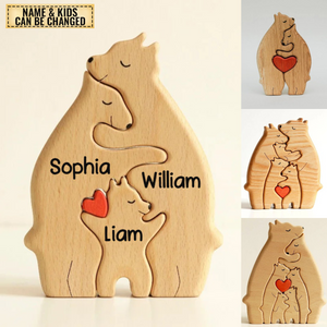 Bear Family - Personalized Wooden Decoration - Gift For Family, Mom, Dad