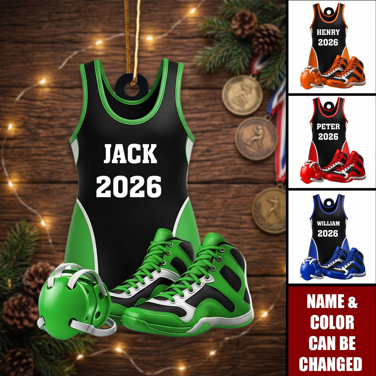 Personalized Wrestling Ornament Acrylic Shoes & Headgear, Xmas Tree Decor
