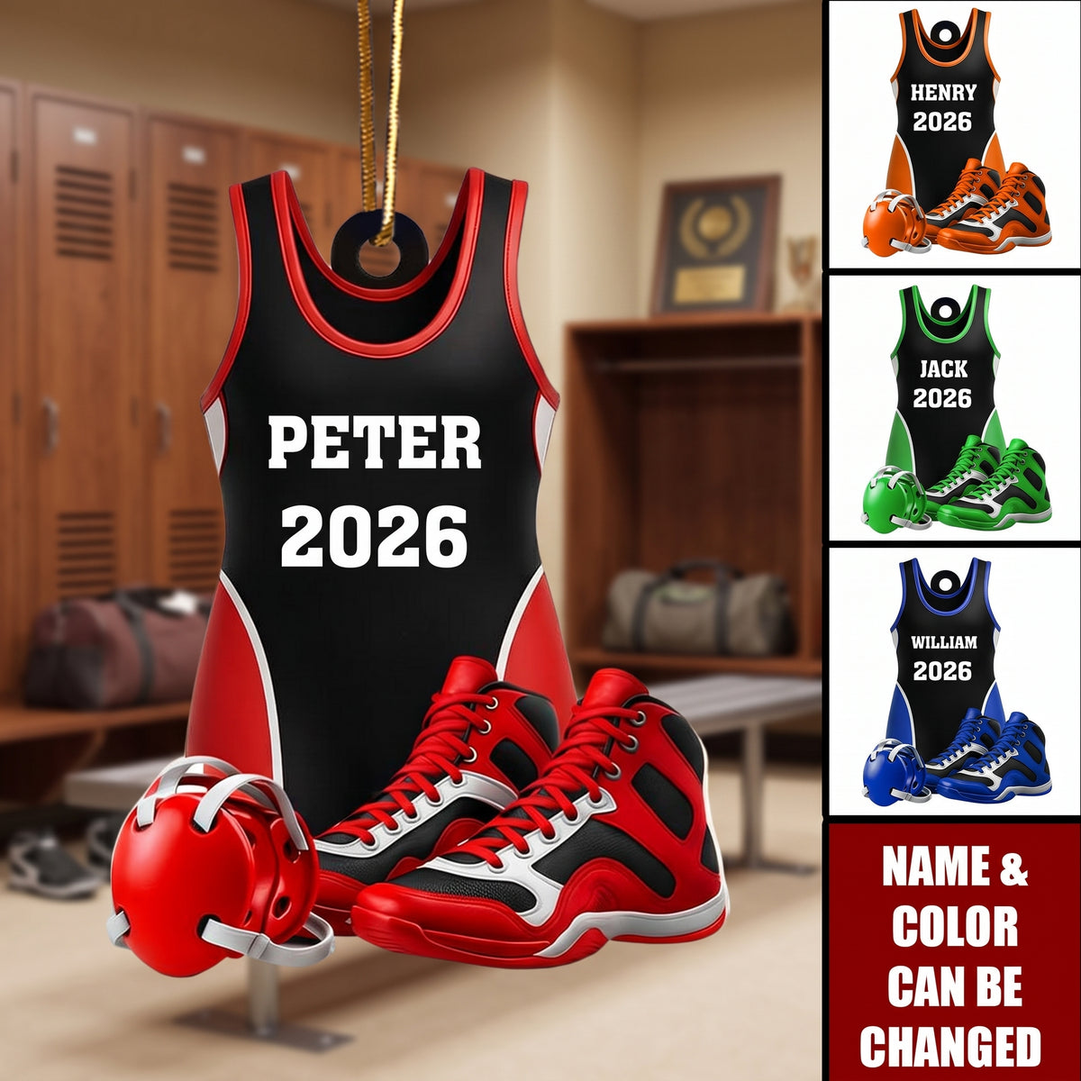 Personalized Wrestling Ornament Acrylic Shoes & Headgear, Xmas Tree Decor